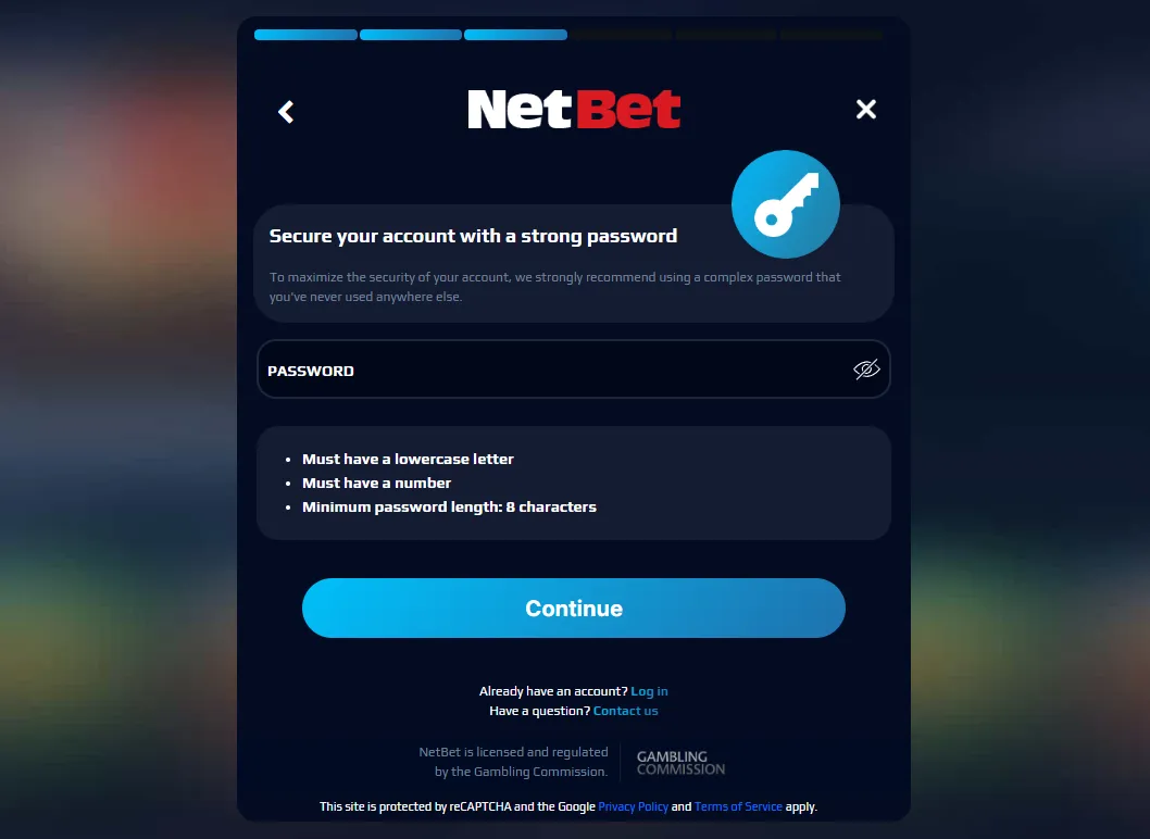NetBet Sign Up Choose Password Background Image