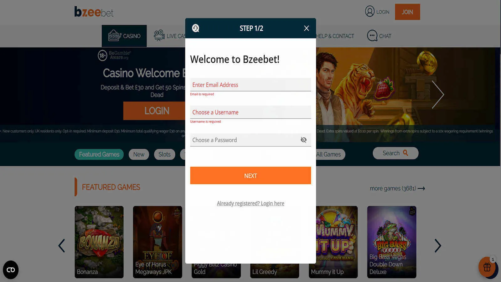 Register At Bzeebet Casino Background Image