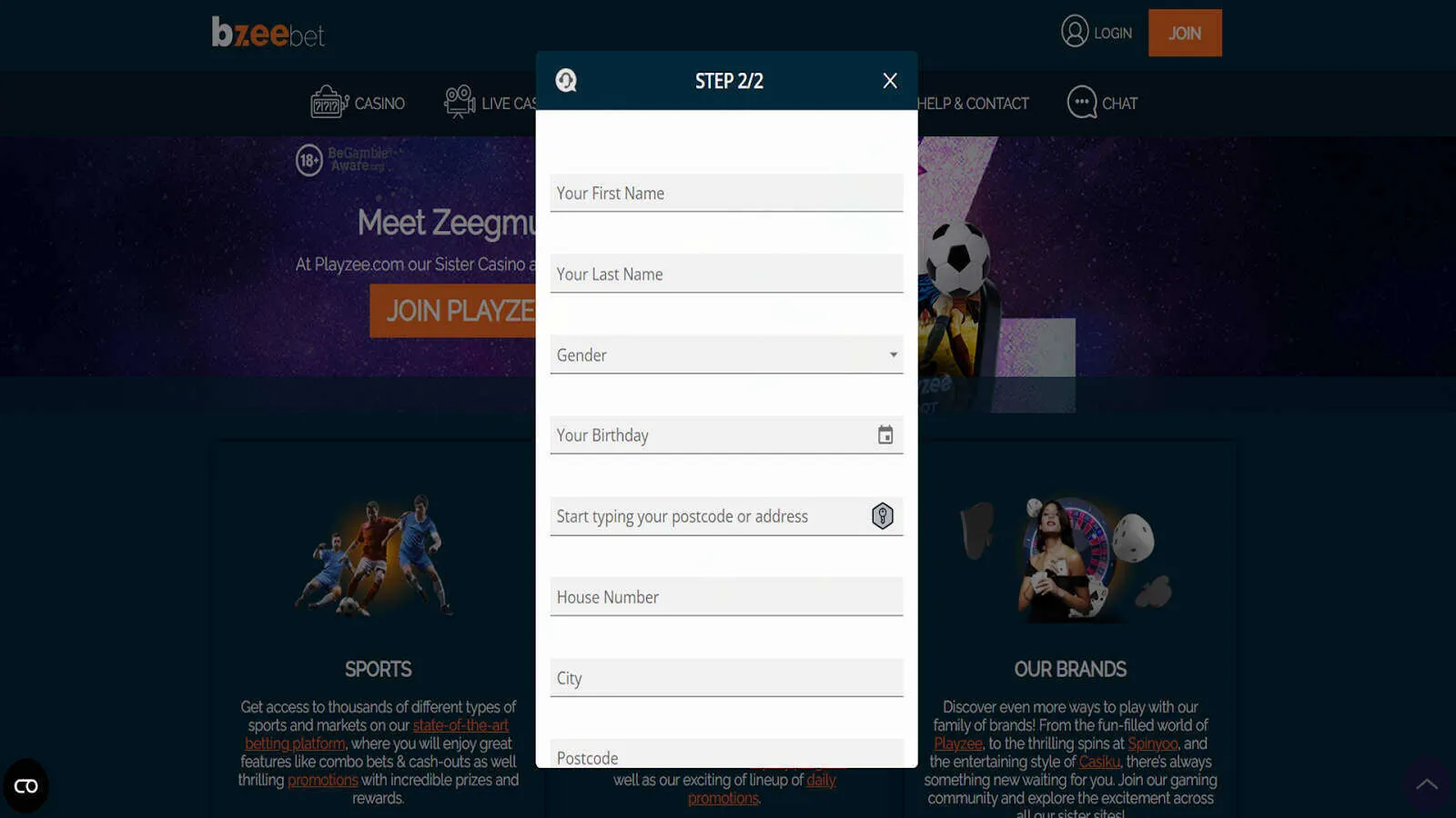 Add Your Personal Details To Register At Bzeebet Casino Background Image