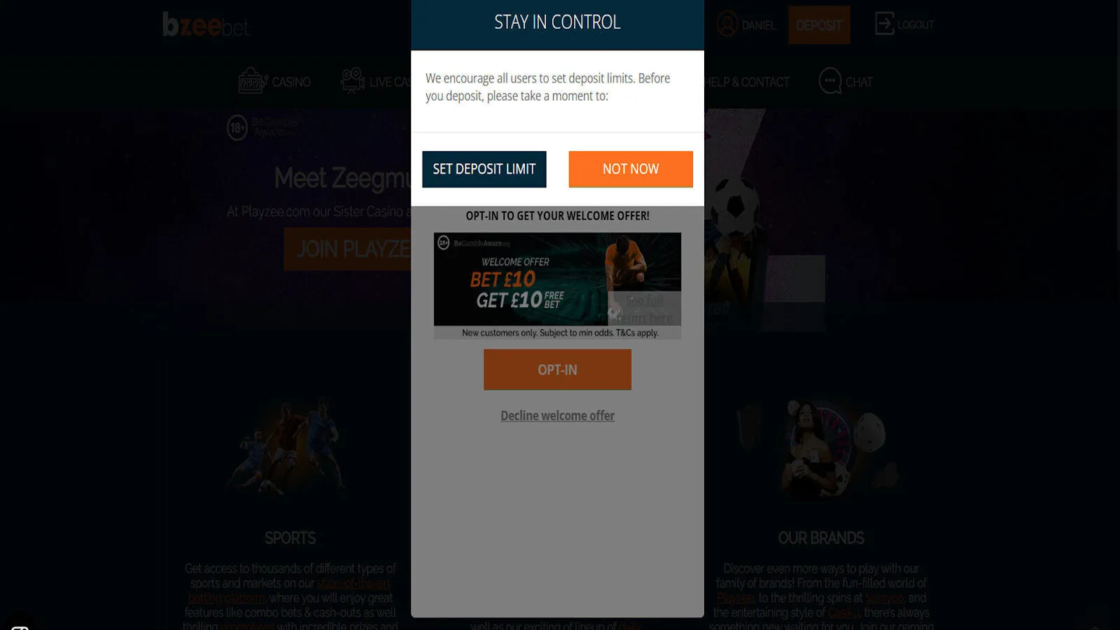 Claim Your Sign Up Offer At Bzeebet Casino Background Image