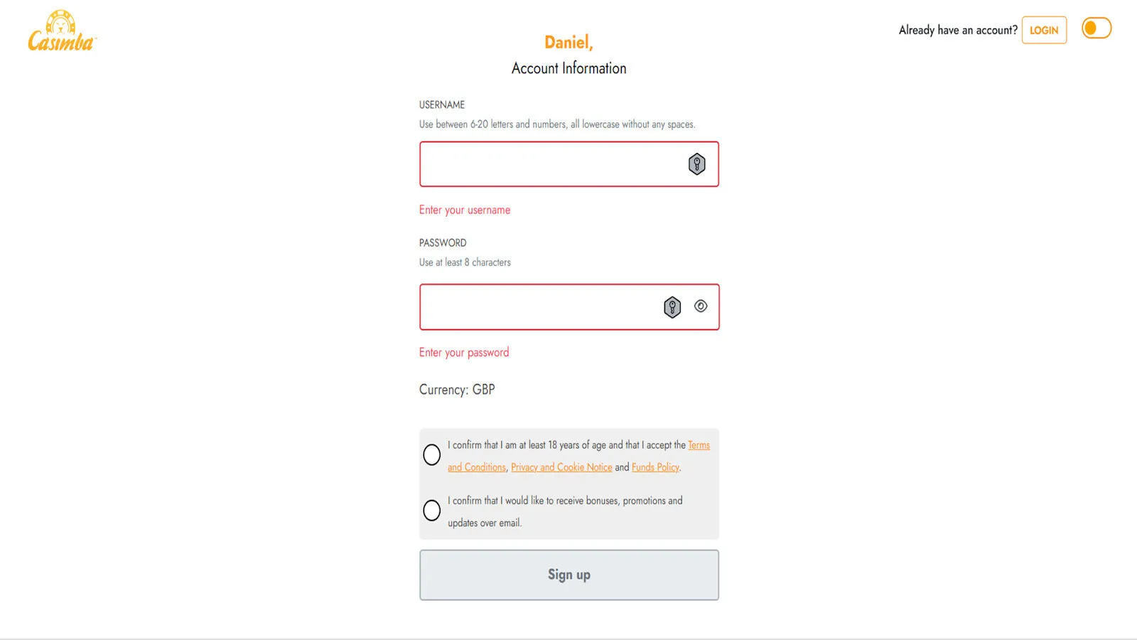 Register At Casimba Casino Background Image