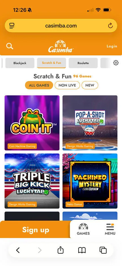 Casimba Casino Mobile And Browser Performance Background Image