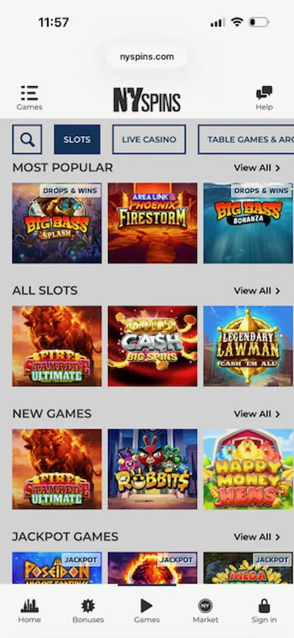 NYSpins Casino Mobile Background Image