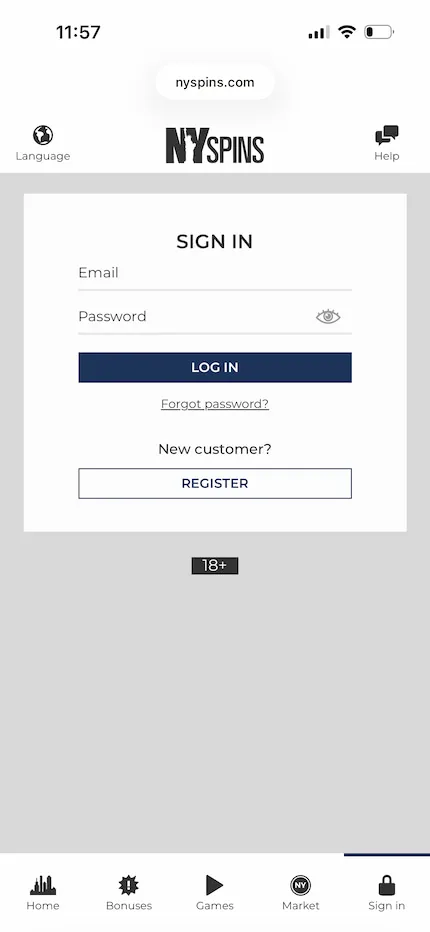 NYSpins Login On Mobile Background Image
