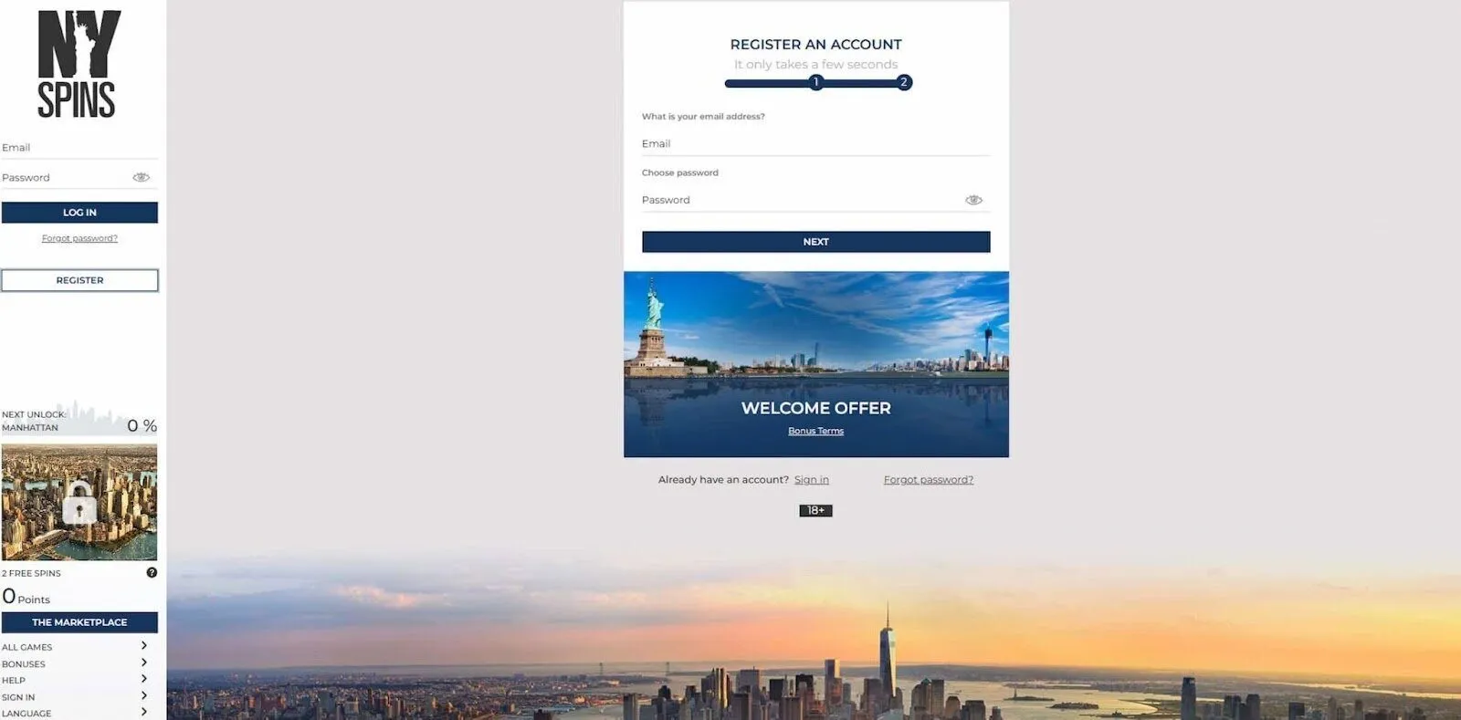 Sign Up At NYSpins Casino Background Image