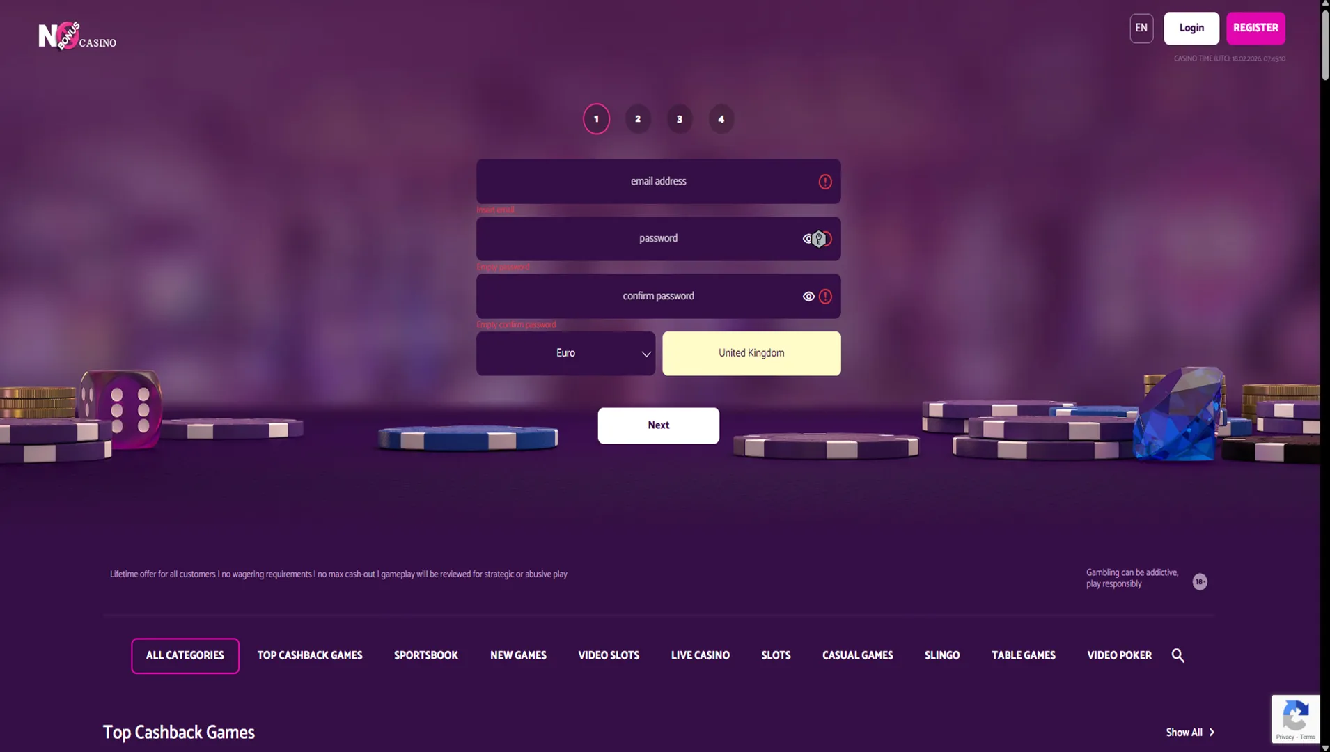 No Bonus Casino Enter Email And Password Background Image