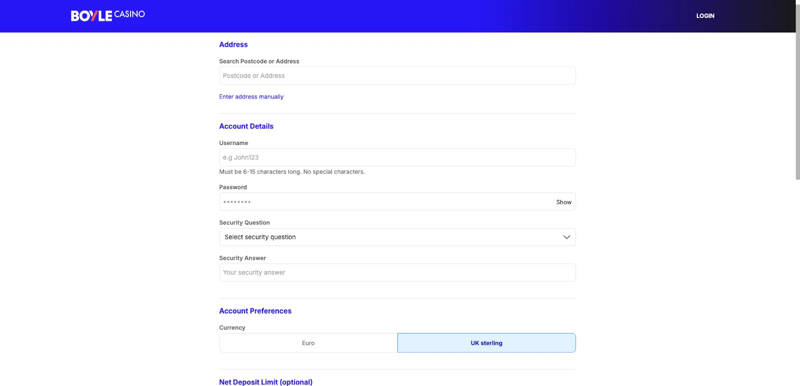 Add Personal Details To Sign Up To BOYLESports Casino Background Image
