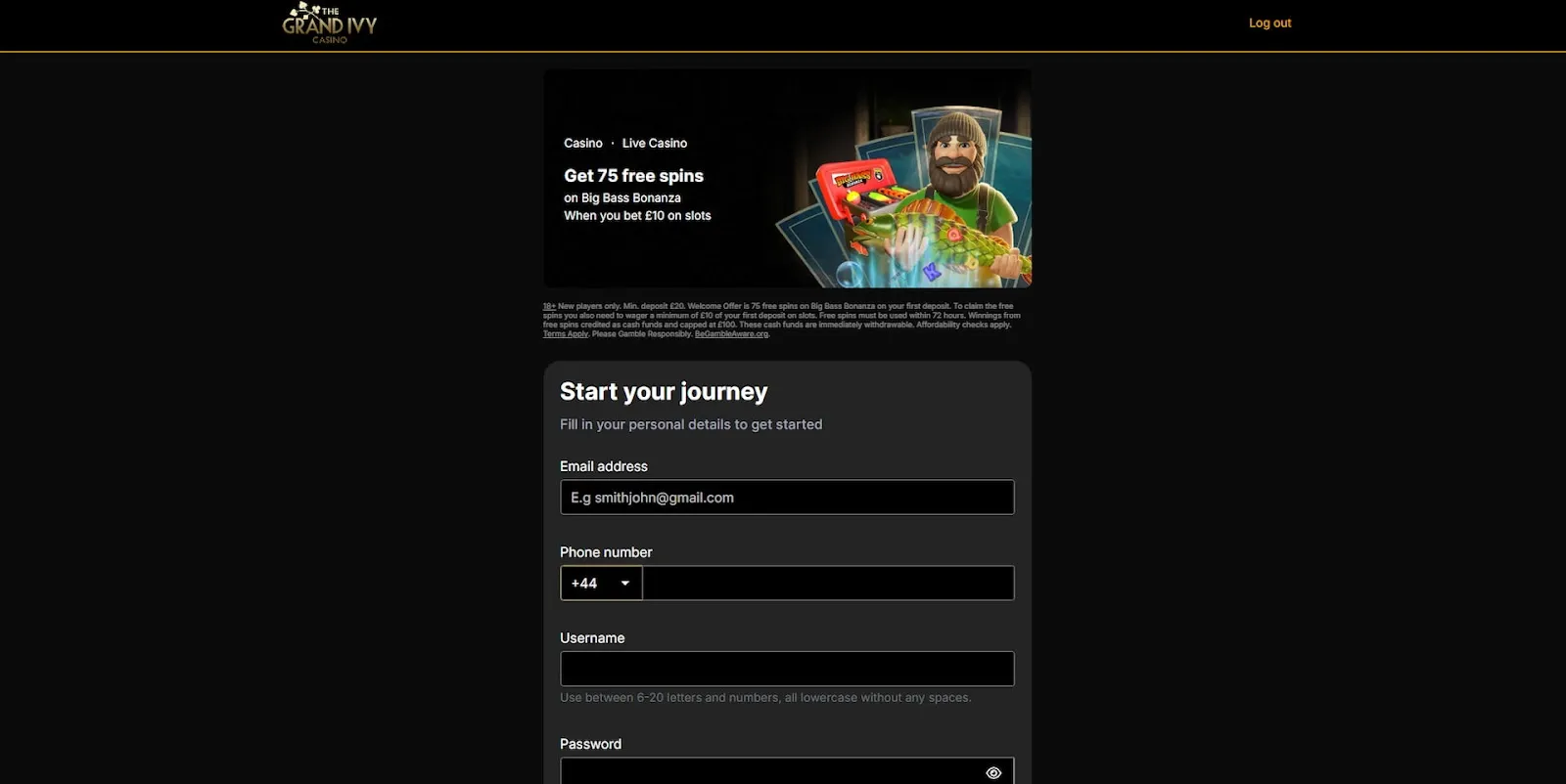 Sign Up To Grand Ivy Casino Background Image