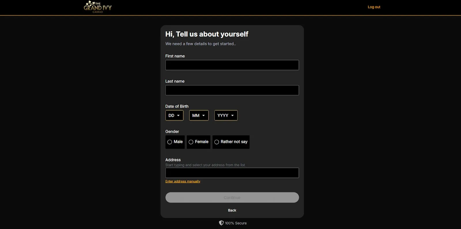 Add Your Personal Details To Sign Up To Grand Ivy Casino Background Image