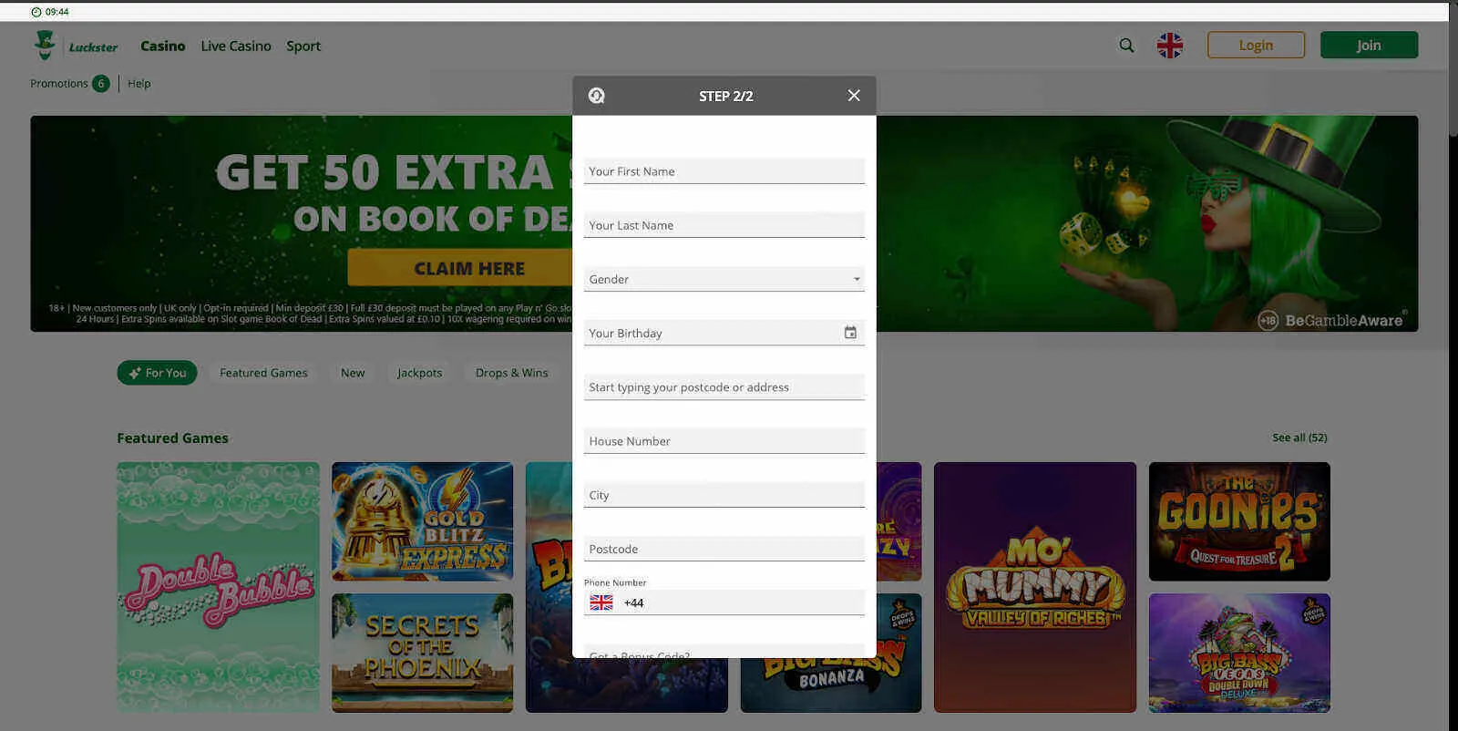 Add You Personal Details To Sign Up To Luckster Background Image