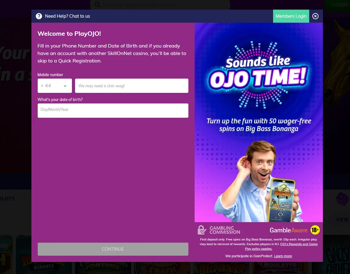 PlayOJO Sign Up Background Image