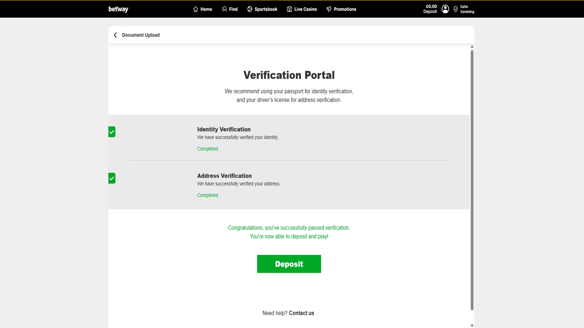 Verify The Account At Betway Casino Background Image