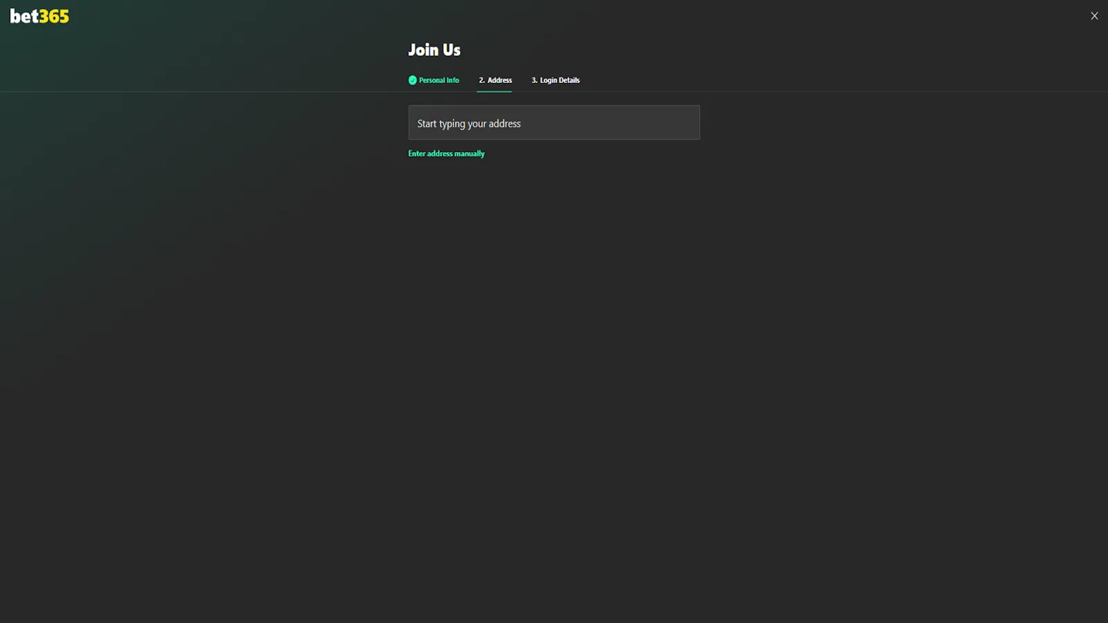 Enter Your Address To Sign Up To Bet365 Background Image