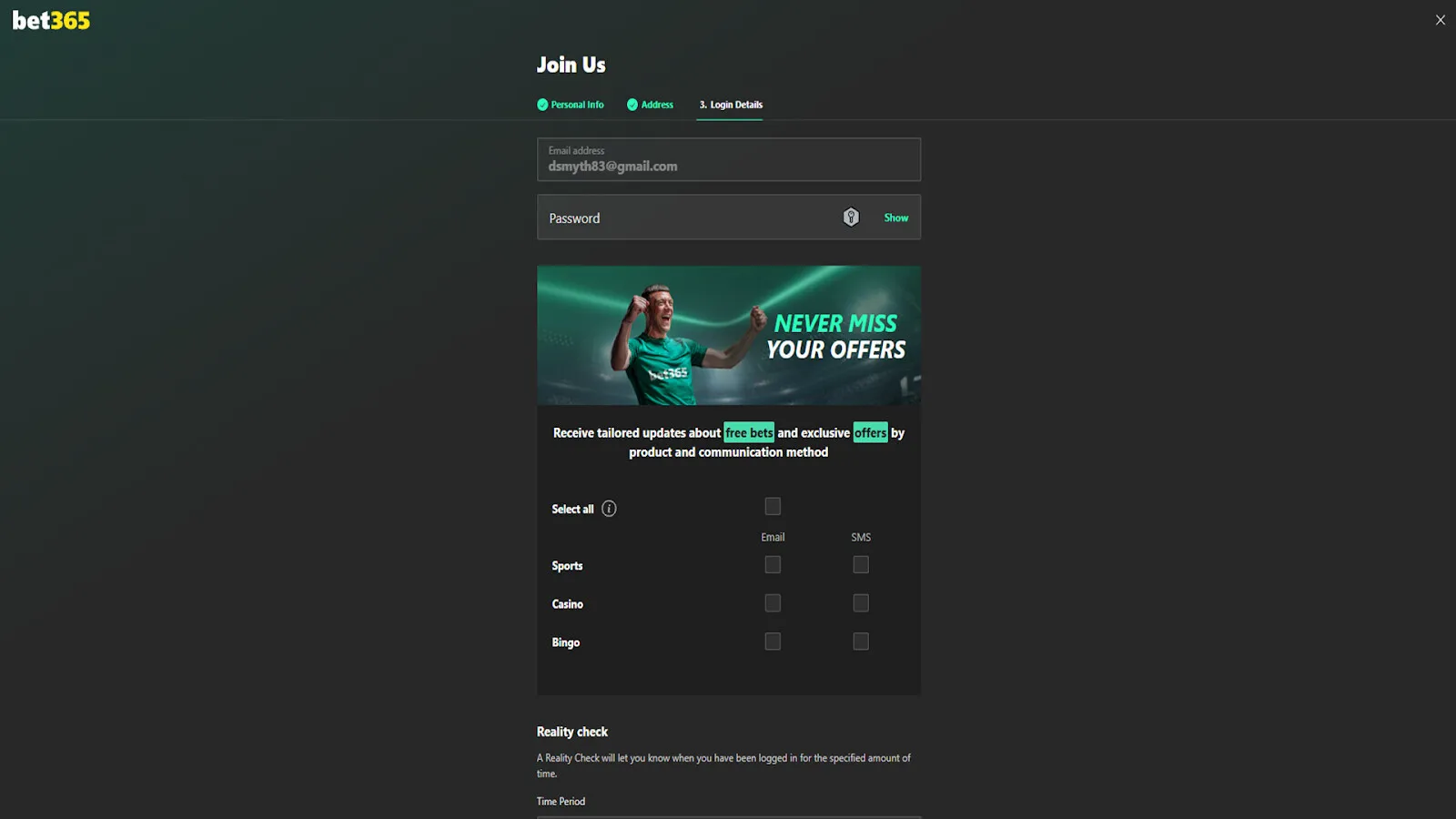 Enter Your Postcode To Sign Up To Bet365 Background Image