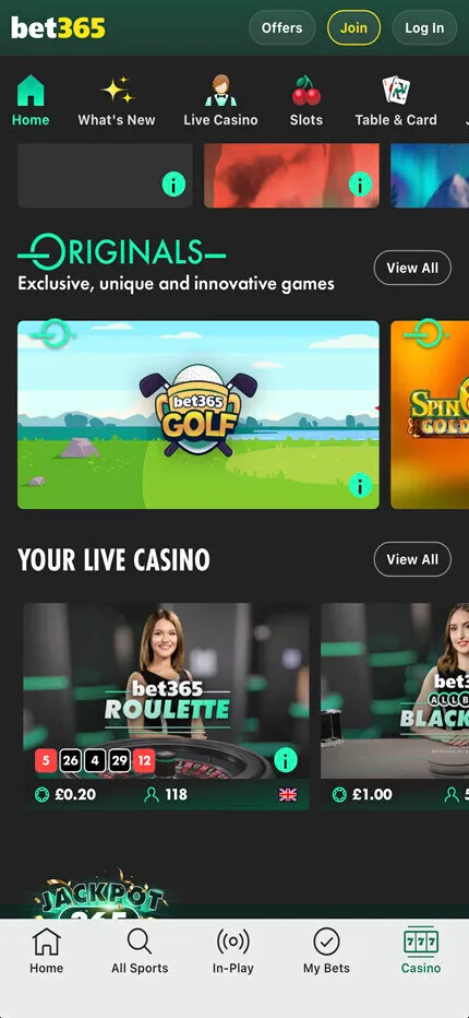 Bet365 Casino Mobile Background Image
