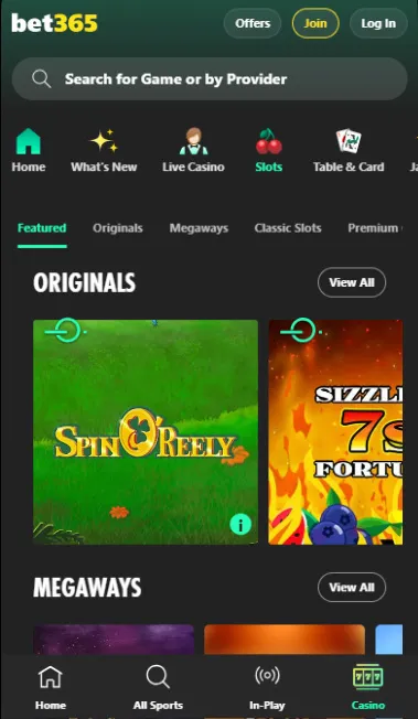 Bet365 Mobile Originals And Megaways Games Background Image