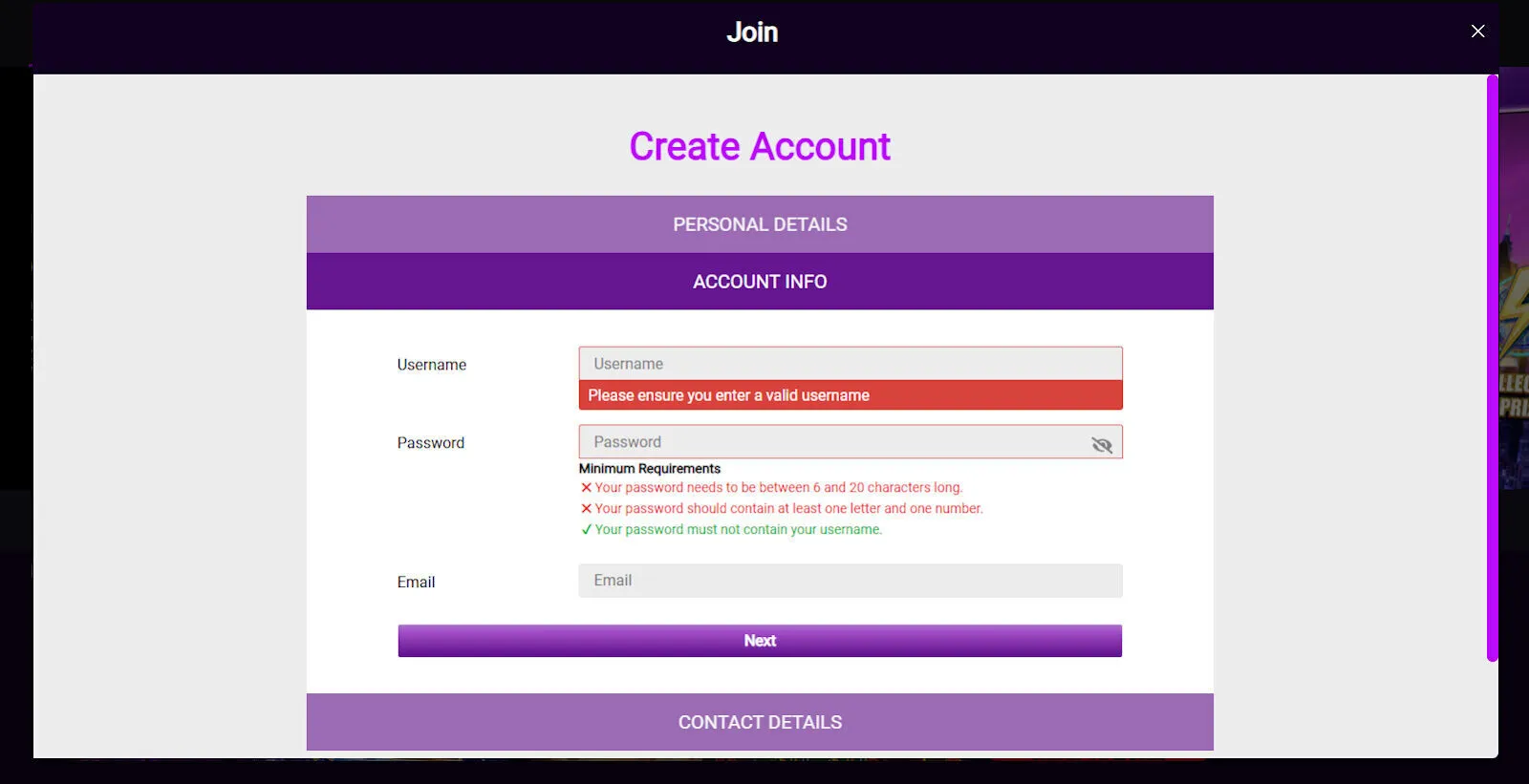 Add Personal Details To Register To Jackpot City Background Image