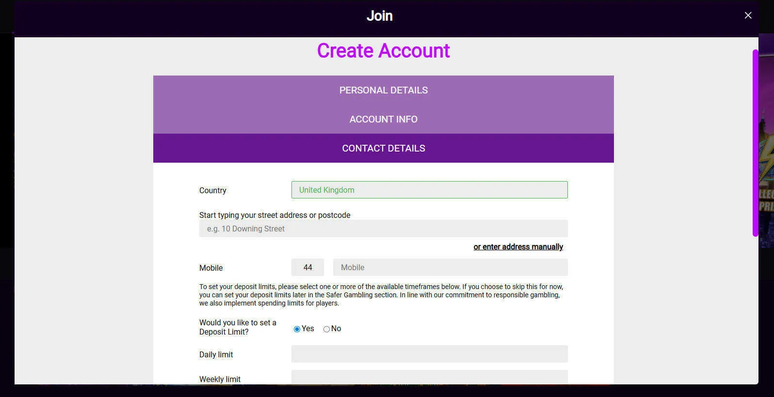 Add The Address And Email To Register To Jackpot City Background Image
