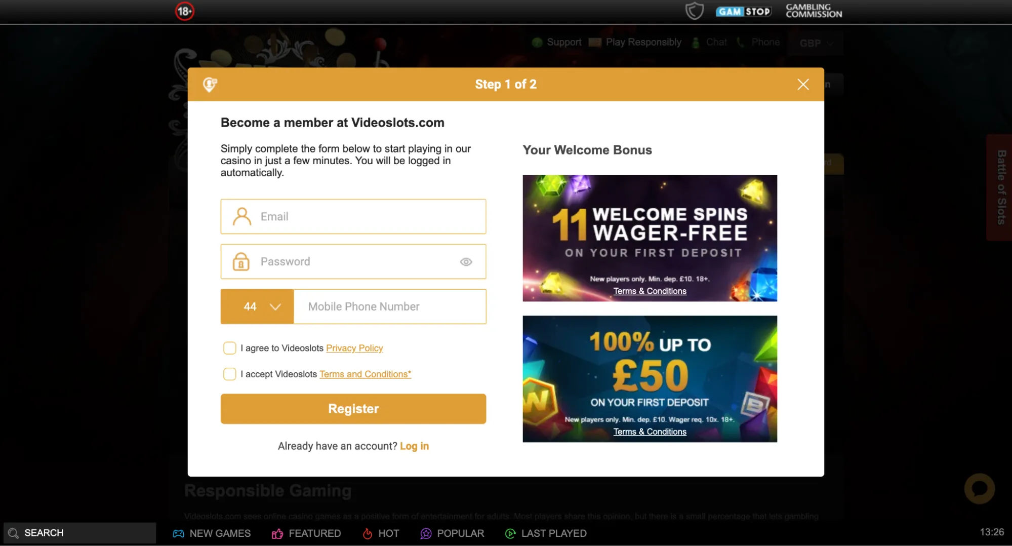 Enter Email And Password When Signing Up At Videoslots Background Image