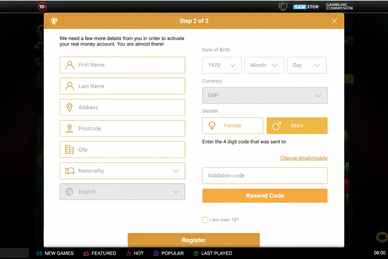 Enter Personal Information When Signing Up At Videoslots Background Image