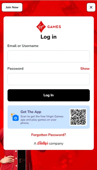 Virgin Games Casino Mobile And Browser Performance Log In Background Image