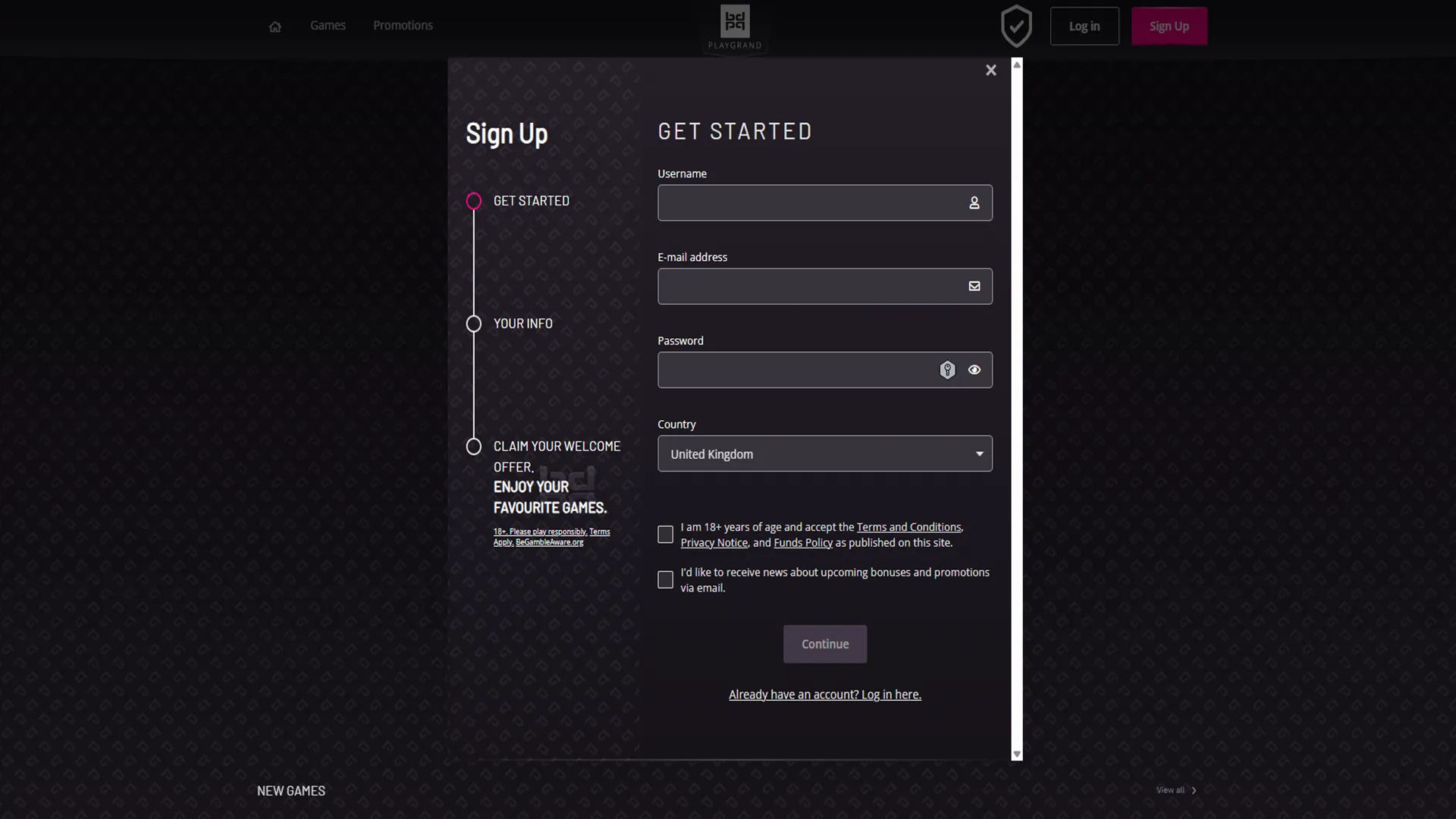 Sign Up At PlayGrand Casino Background Image