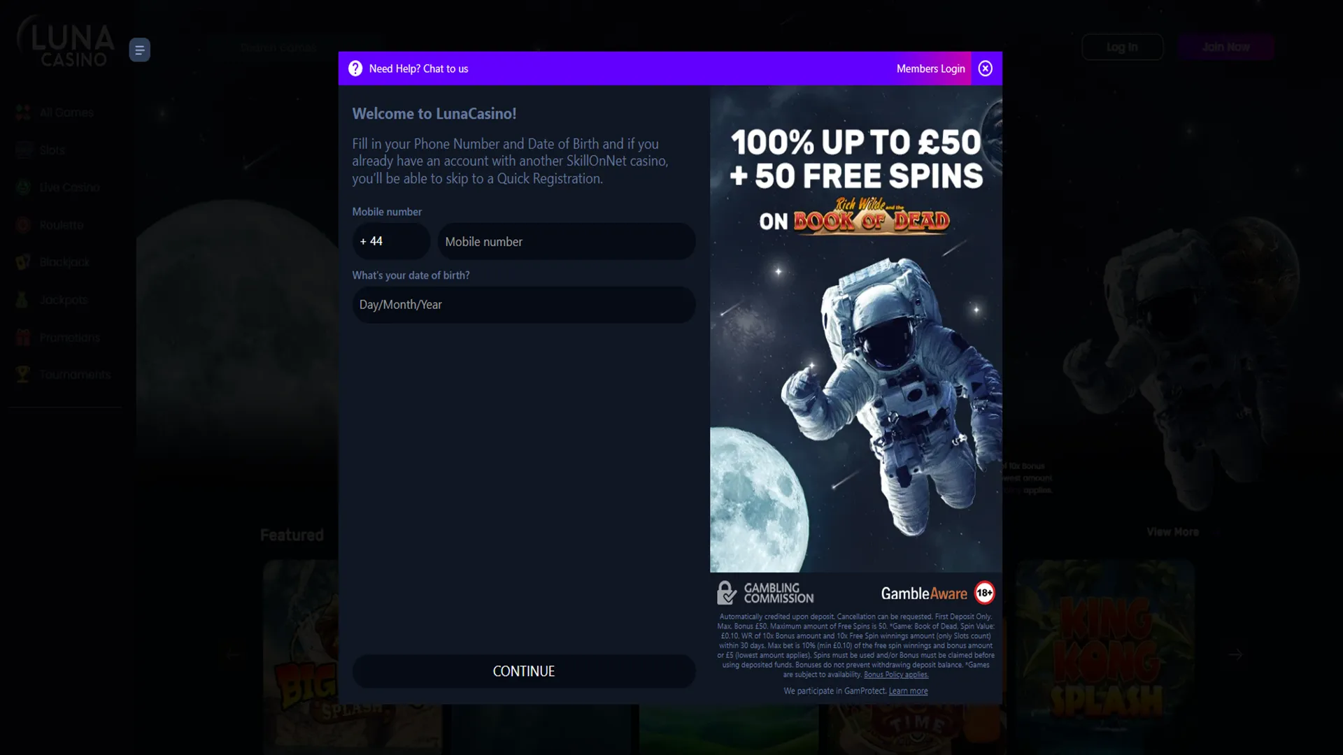 Sign Up At Luna Background Image