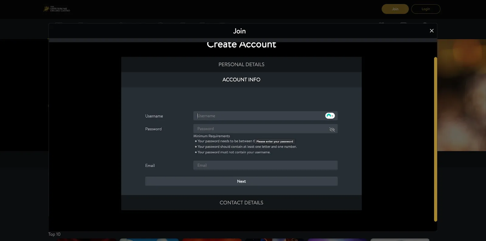 Hippodrome Casino Add Username And Password Background Image