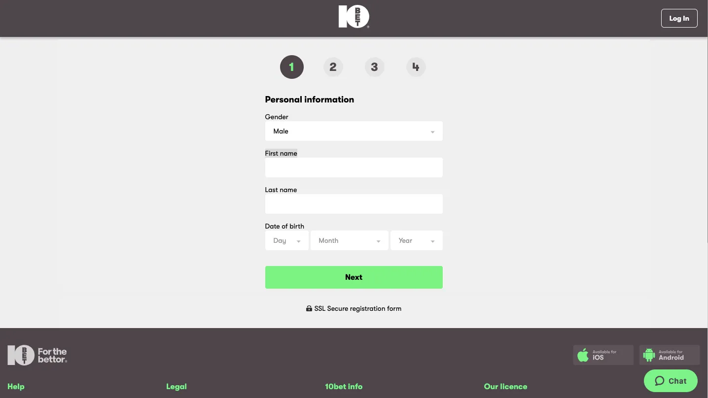 Enter Your Personal Information At 10bet Casino Background Image