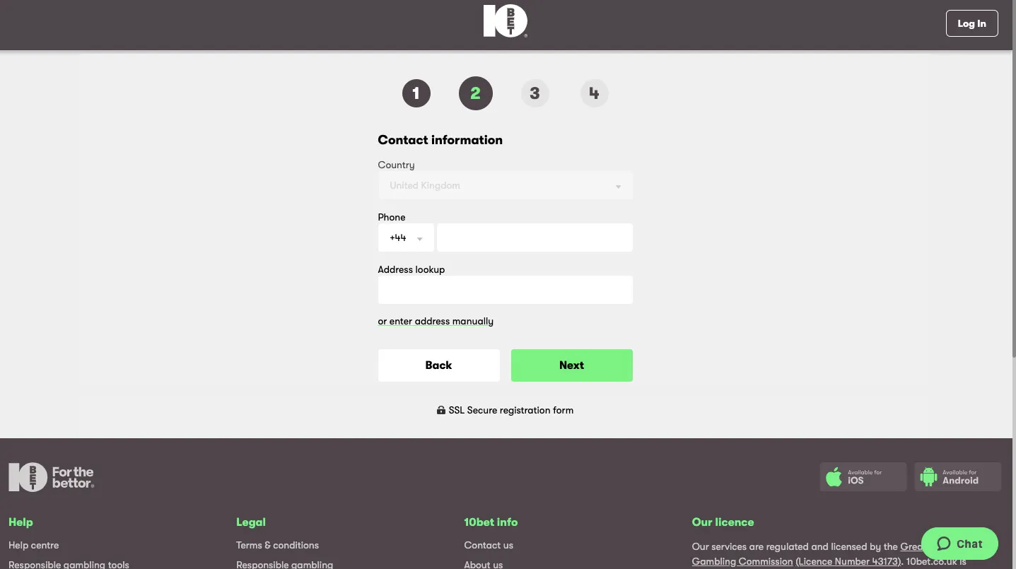 Add Your Address And Phone Number At 10bet Casino Background Image