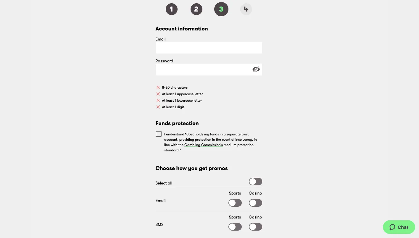 Add Your Email Address And Password At 10bet Casino Background Image