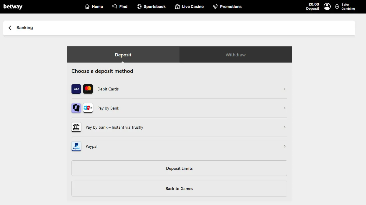 Choose A Deposit Method Background Image