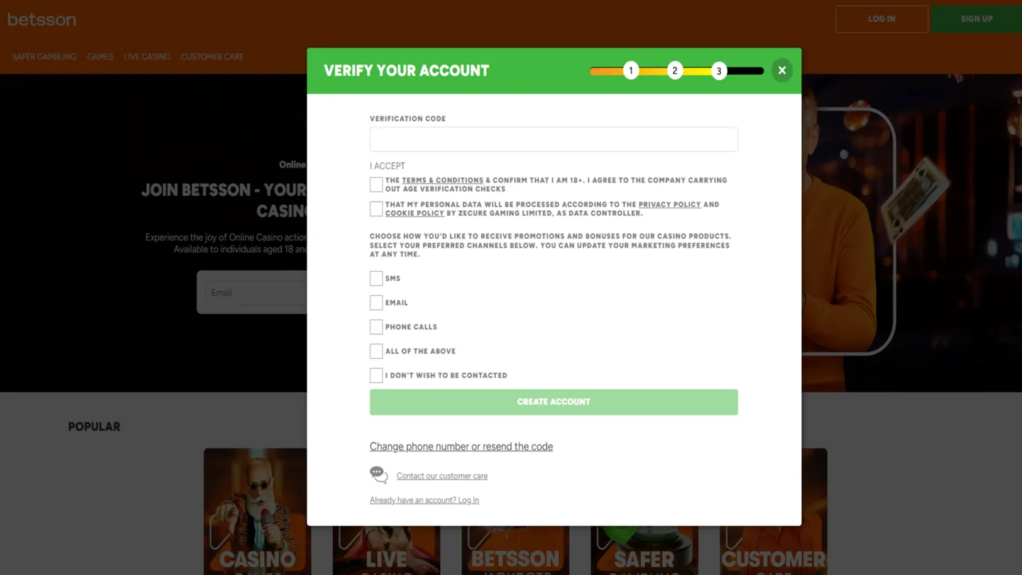 Verify Your Account At Betsson Casino Background Image