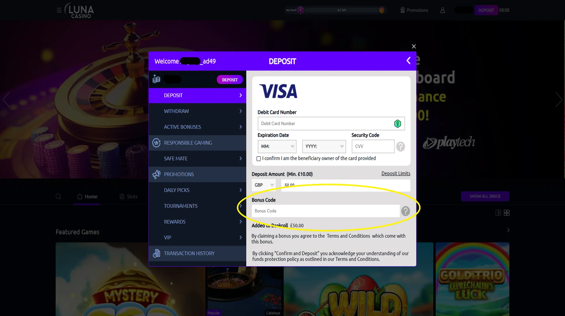 Add A Promo Code LUNA Background Image