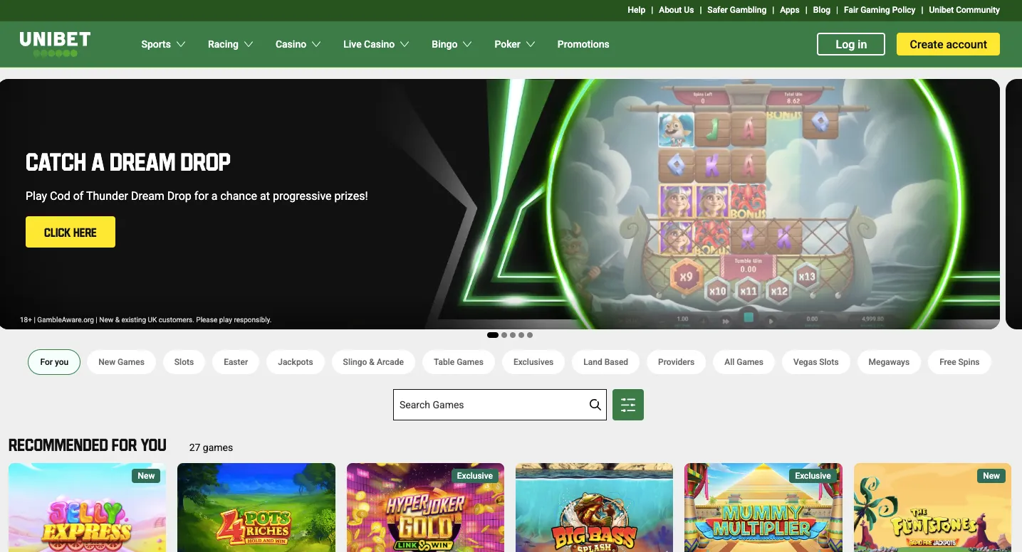 Unibet Casino Homepage Background Image