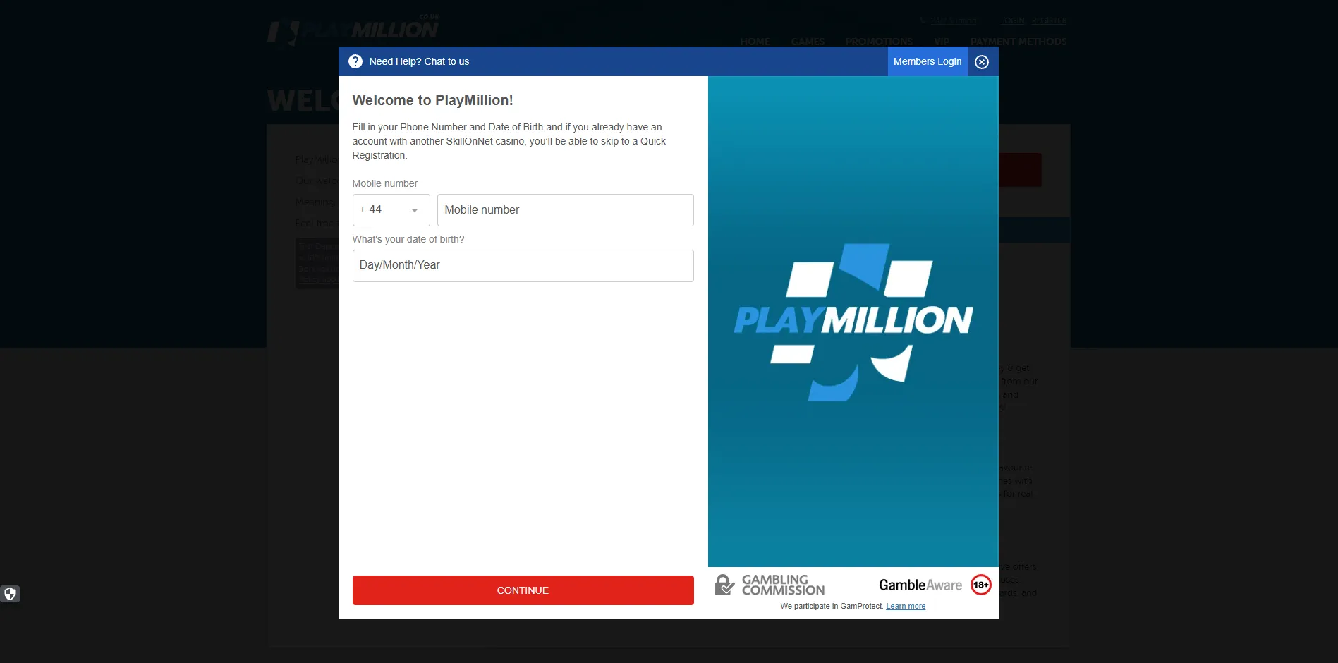 PlayMillion Casino How To Register Background Image