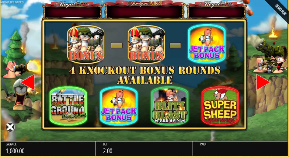 Worms Reloaded Slot Bonus Rounds Background Image