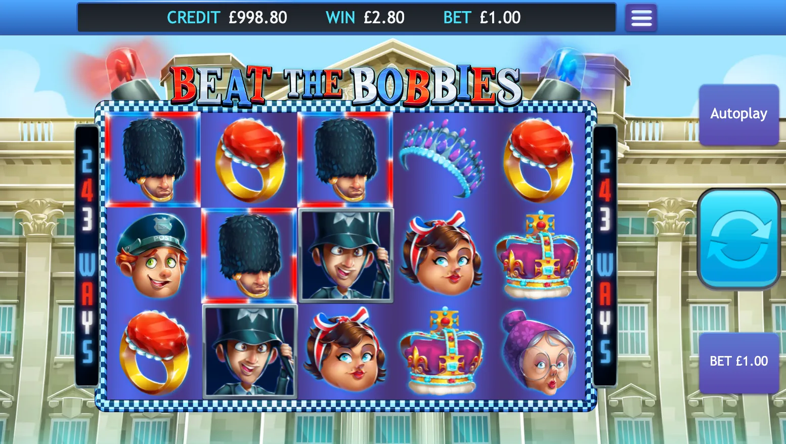 Beat The Bobbies Slot Wild Symbols Background Image