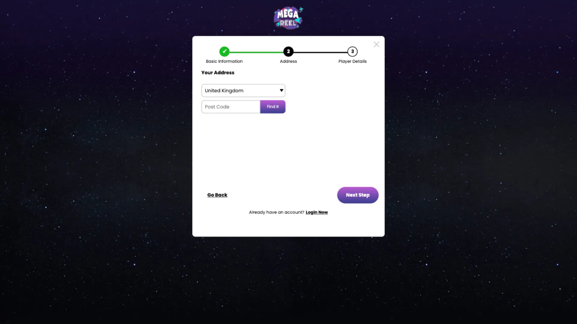 Mega Reel Casino How To Sign Up Step 3 Background Image