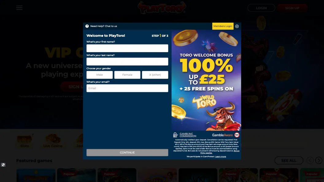PlayToro Casino How To Sign Up Step 4 Background Image