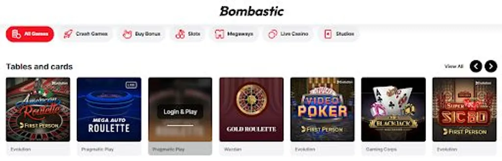 Bombastic casino table games