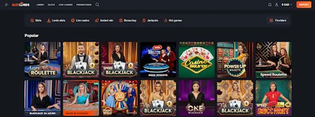 Live dealer games at slotslords casino