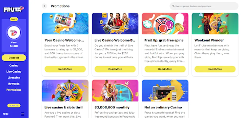 Top bonuses at fruta casino