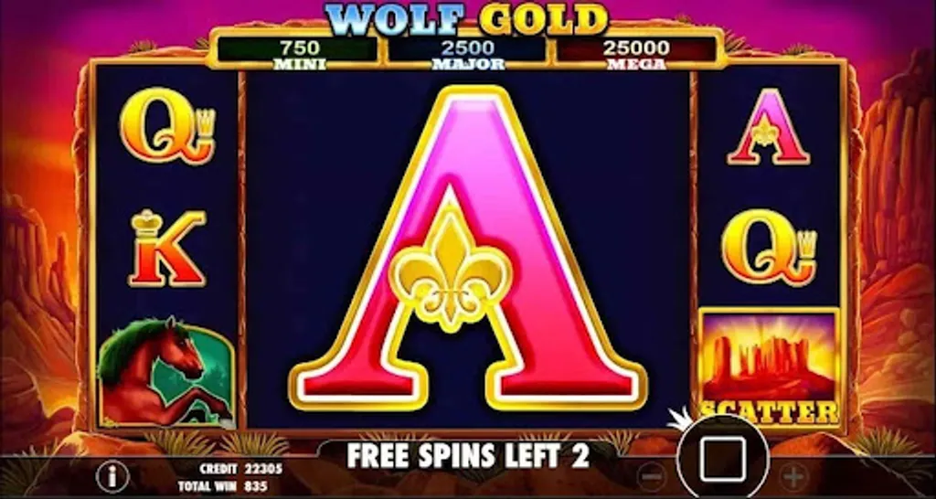 Screenshot of free spins wolf gold