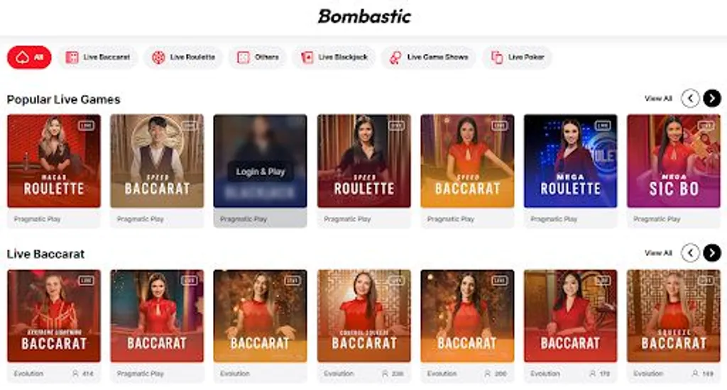 Bombastic casino live dealer games