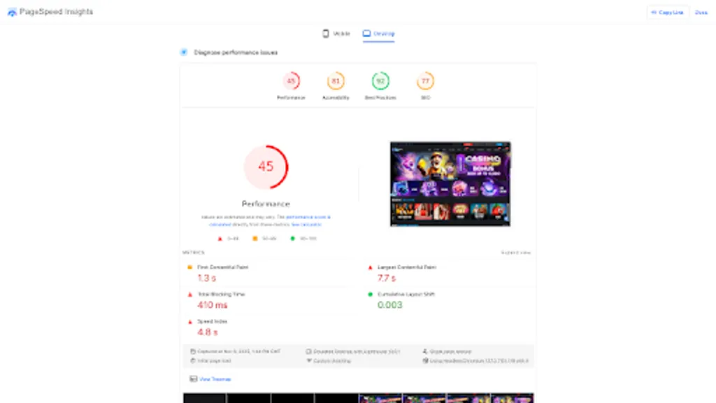 User experience and site performance at Mystake