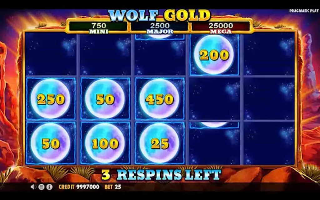 Screenshot of money respins on wolf gold