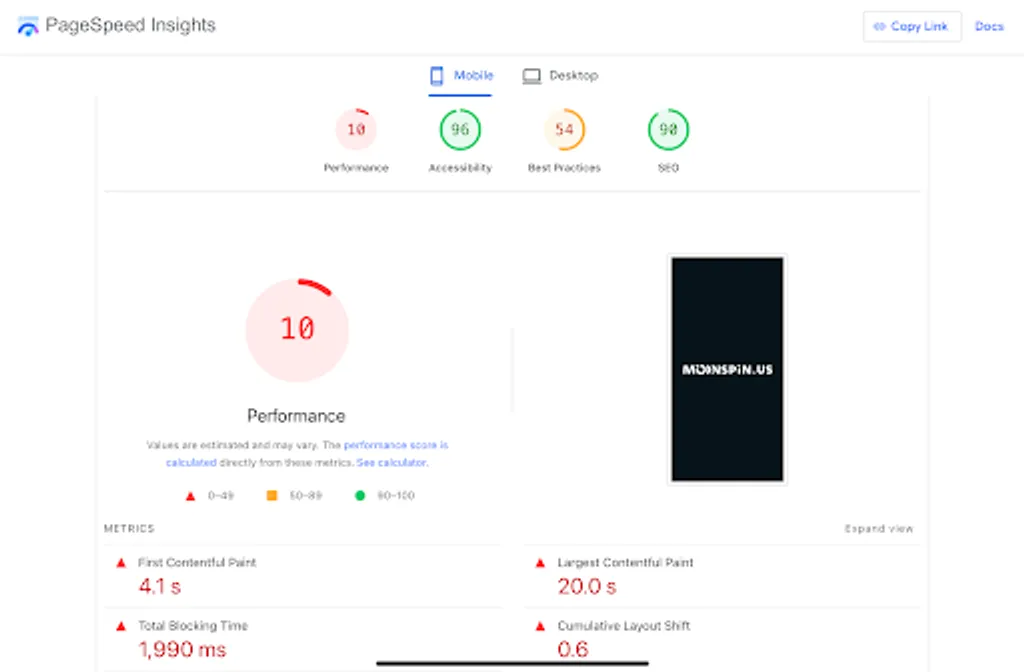 Moonspin user experience and site performance