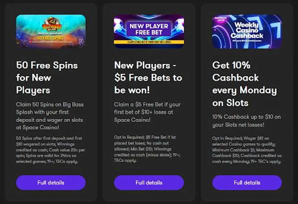 Best bonuses at space casino