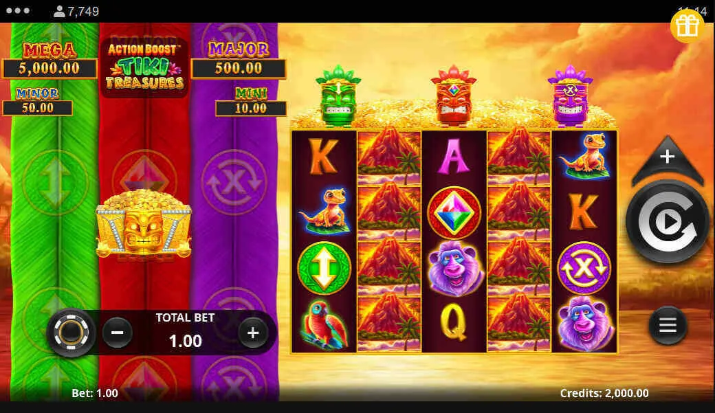 How to place your first bet on Action Boost Tiki Treasures slot?